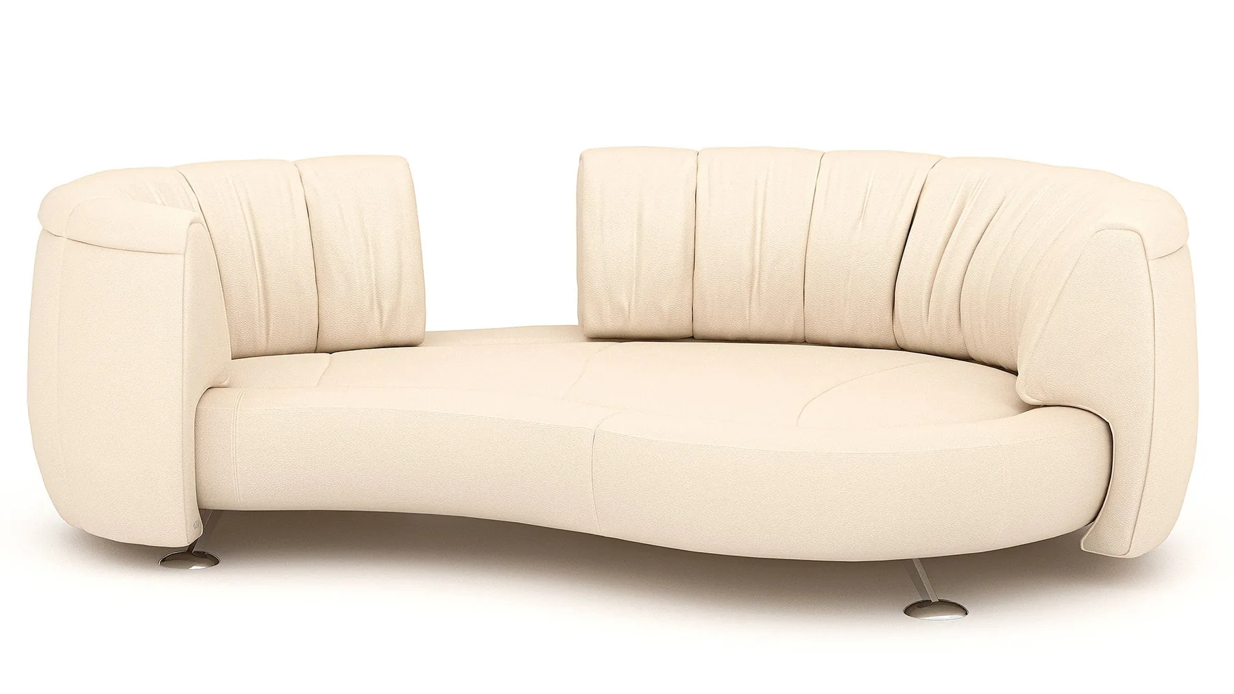 Ein cremefarbenes Ledersofa von Desede Switzerland mit geschwungenem Design und eleganten Metallfüßen.