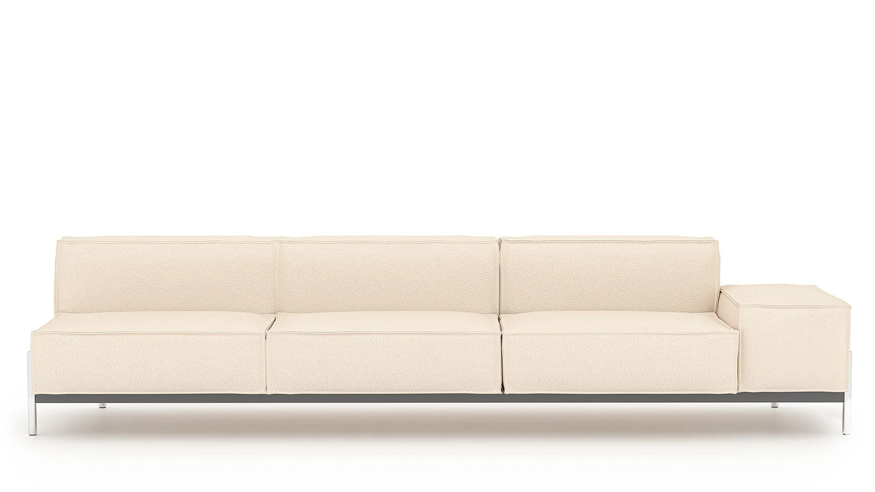 Ein cremefarbenes Ledersofa von Desede Switzerland mit Edelstahlfüßen und kubischem Design.