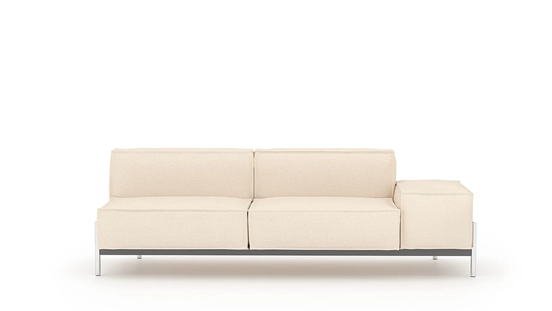 Helles Stoffsofa von Desede Switzerland mit Edelstahlfüßen und praktischem Zwischenelement.