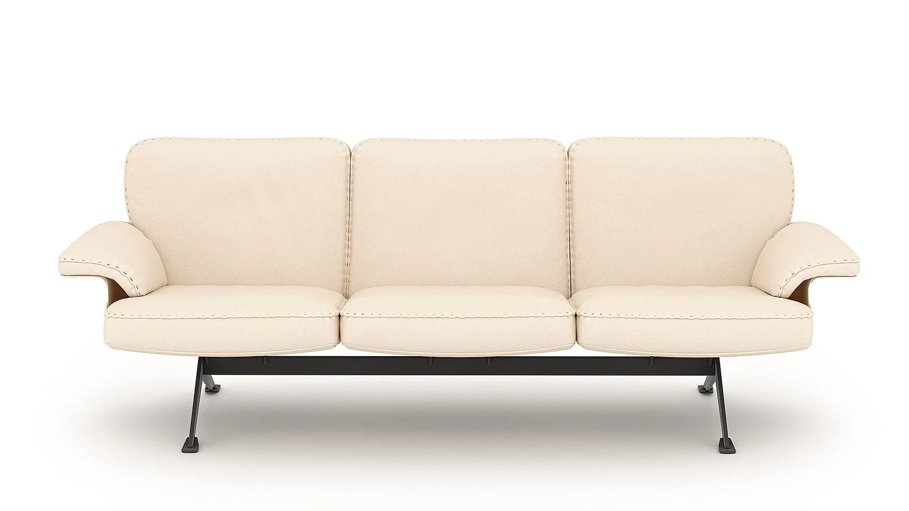 Helles Ledersofa von Desede Switzerland mit schwarzem Viersternfuß und eleganten Riemchennähten.