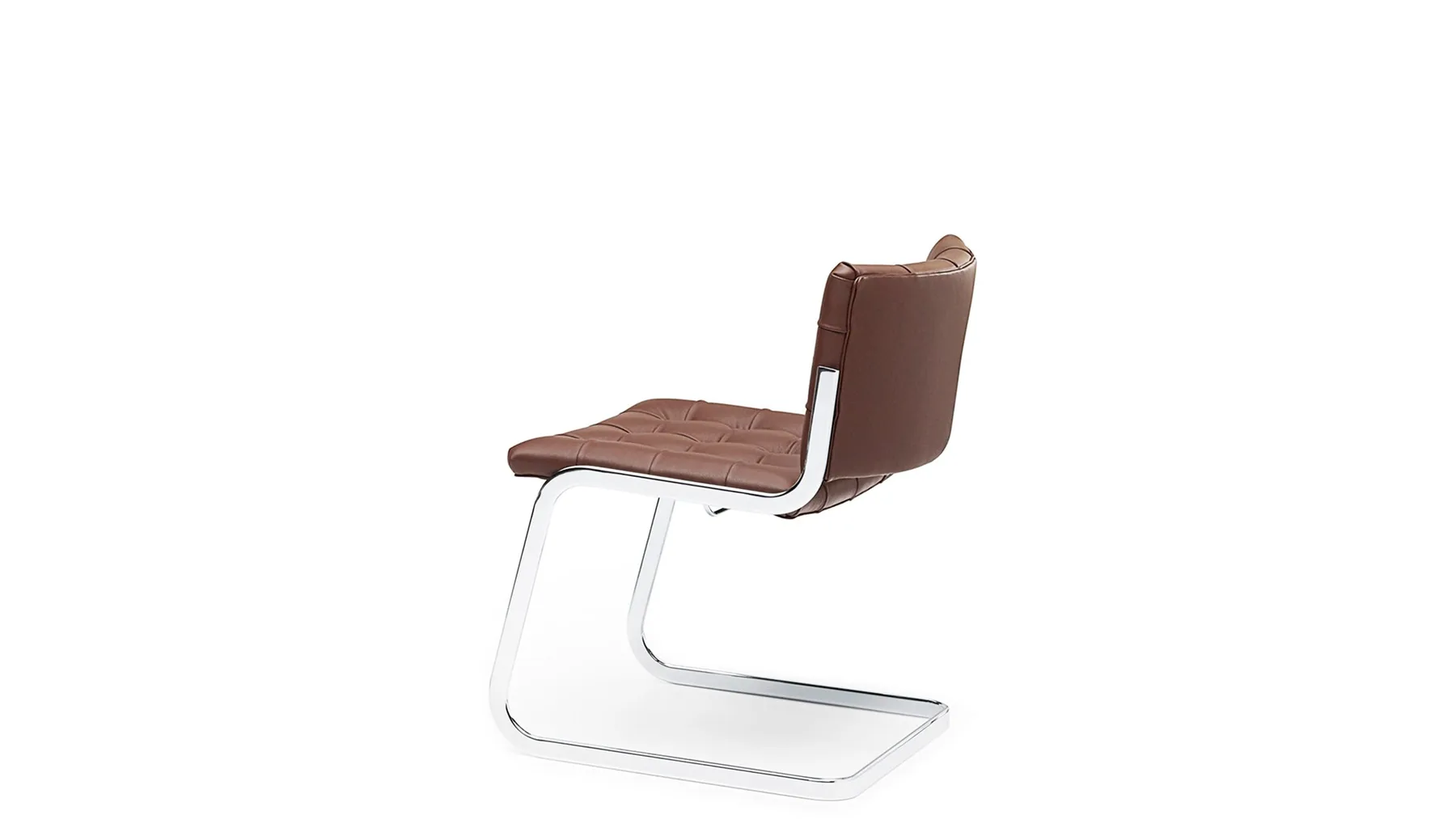 Brauner Lederstuhl mit Chromgestell von Desede Switzerland, ideal für stilvolle Esszimmer.